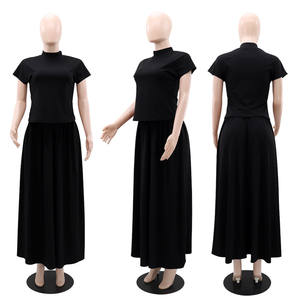 Y10601 Set Estivo Personalizzato: Elegante T-shirt a Maniche Corte con Collo Tondo e Gonna Lunga <span class=keywords><strong>Maxi</strong></span>, Completo Due Pezzi per Donna - Product Image 5