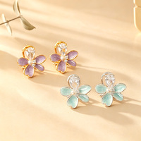 Anting Bunga Tetesan Minyak Enamel Segar, Nuansa Mewah Ringan, Anting Zirkon Tetesan Air, Anting Lembut