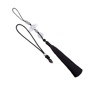 Porte-clés noir Better PL SL à 8 brins tressé à la main avec pompon, perles blanches et cordon de téléphone portable avec pendentif - Product Image 1