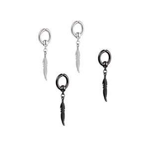 Pendientes de acero inoxidable con diseño de pluma, unisex, plateados y negros, de dos tonos, joyería colgante para hombres y mujeres, dijes de moda. - Product Image 1