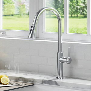 Vòi bếp kéo hồ quang cao với kết thúc được đánh bóng và điều khiển nhiệt độ một tay cầm - Product Image 2