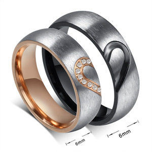 Anillos de Pareja de Acero de Titanio con Corazones a Juego, Incrustados con Circonita Cúbica Brillante, Anillo de Promesa de Amor Minimalista, Impermeable, Anillo de San Valentín - Product Image 3