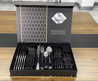 Ensemble de couverts modernes en acier inoxydable noir, 24 pièces, très vendu, de haute qualité, coffret cadeau, polissage miroir, boîte de rangement, cadeaux