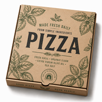Boîtes à pizza sur mesure en carton ondulé avec revêtement UV, gaufrage, pelliculage mat et impression