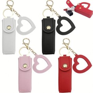Organisateur de baume à lèvres promotionnel, étui de rangement de maquillage en cuir PU pour voyage, miroir en forme de cœur, porte-rouge à lèvres pour femmes, porte-clés, logo personnalisé - Product Image 1