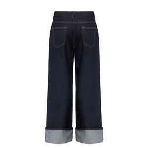 Vente en gros 2024 Jeans baggy chic à ourlet roulé, taille haute vintage, décontractés pour femme, avec revers - Product Image 6