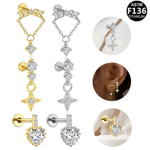 Fashion Stud Earrings <b>Titanium</b> Alloy Star Shape Claw Setting Party Jewelry - Product Image 4