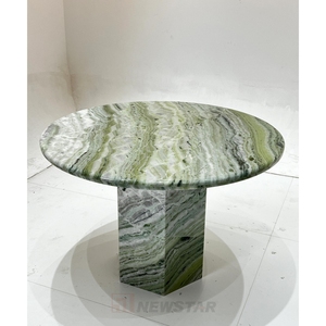 <span class=keywords><strong>Table</strong></span> à manger ronde en marbre Shangrila de qualité supérieure, mobilier en pierre, design de base hexagonale, <span class=keywords><strong>table</strong></span> à manger en marbre vert clair moderne - Product Image 2