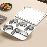 Assiette de cantine en acier inoxydable 304 à 5 compartiments pour étudiants et adultes, idéale pour le bureau et l'école - Vente en gros