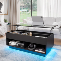 Table basse élévatrice personnalisée avec bande lumineuse LED, compartiment caché et étagère ouverte pour le salon