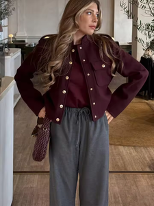 Female Streetwear O-Neck Long Sleeve Pockets Buttons Loose Coat <strong>HH</strong> 2025 Fashion <strong>Women</strong> Soft Tweed Bomber <strong>Jacket</strong> - Product Image 1