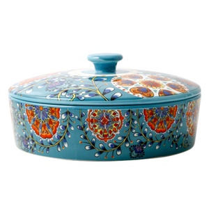 Hand-Painted Creative Pattern <b>Red</b> Ceramic Storage Bowl with Lid Stylish Dried Fruit <b>Box</b> & Plates Set - Product Image 3