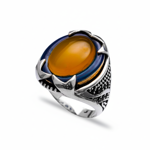 Ottoman Design Oval Cut Agate Gemstone Turkish Handcraft Wholesale Authentic 925 Silver <b>Men</b> <b>Ring</b> - Product Image 2