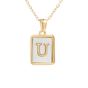 Collar Personalizado con Colgante Cuadrado de Letras del Alfabeto en Acero Inoxidable, Varios Estilos, Letras Iniciales en Forma de Concha para Mujer - Product Image 4