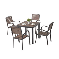 Meubles de restaurant pour terrasse, table carrée en plastique imitation bois à 4 pieds avec trou
