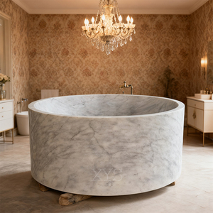 Hand-Carved Natural Marble <strong>Bathtub</strong> For Indoor Use Easy To Clean With Drainage System - Product Image 6