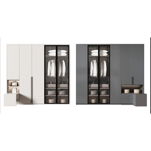 Armario <span class=keywords><strong>de</strong></span> Dormitorio Moderno <span class=keywords><strong>de</strong></span> Madera Gris con Amplios <span class=keywords><strong>Cajones</strong></span> y Puertas <span class=keywords><strong>de</strong></span> Vidrio, con Espacio para Colgar <span class=keywords><strong>Ropa</strong></span> y Exhibición - Product Image 1