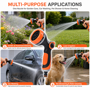 Pistolet d'arrosage manuel réglable 10 fonctions pour tuyau d'arrosage de jardin, pulvérisateur d'eau pour l'arrosage de pelouse, le lavage de voiture et la douche des animaux - Product Image 4