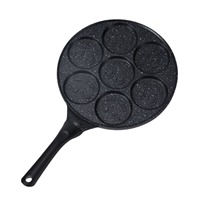 Poêle à crêpes antiadhésive en alliage d'aluminium à 7 trous motif visage souriant, plat, compatible induction, pour petit-déjeuner