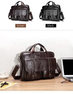 Andong Genuine Cow Leather for <b>Men</b> Business Briefcase Retro Large Capacity 13-inch Laptop Handbag Crossbody Casual Shoulder <b>Bag</b> - Product Image 2