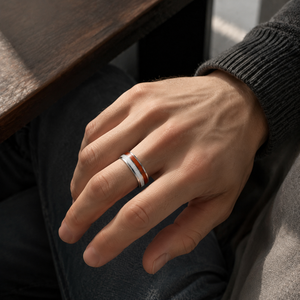 Bague géométrique <span class=keywords><strong>en</strong></span> forme de U <span class=keywords><strong>en</strong></span> acier inoxydable JLM avec incrustation de bois et feuille d'argent, unisexe, pour la mode, alliance de mariage, cadeau - Product Image 5