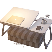 Table de lit portable et plateau de petit-déjeuner réglable avec 5 angles d'inclinaison, support pliable en métal pour ordinateur portable et bureau portable pour utilisation en extérieur