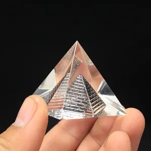 Pujiang K9 High Quality Crystal Glass Pyramid Paperweight Custom 3D Laser Engraving Egypt Crystal Pyramid For Souvenir Gift