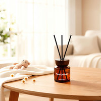 Diffuseur de parfum d'ambiance en verre ambré de luxe avec bouchon en bois, étiquette personnalisée, logo sur mesure, aromathérapie, diffuseur d'huiles essentielles