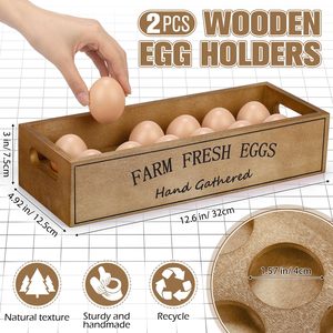 Boîte <span class=keywords><strong>à</strong></span> œufs <span class=keywords><strong>en</strong></span> <span class=keywords><strong>bois</strong></span> de style campagnard écologique Stockage pratique de 24 œufs Supermarché Aliments <span class=keywords><strong>à</strong></span> la ferme Fourniture de cuisine 24 œufs pratique - Product Image 2