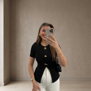 Blusa de punto elástica para mujer, elegante, con diseño asimétrico y accesorio para el sol, para uso diario - Product Image 3