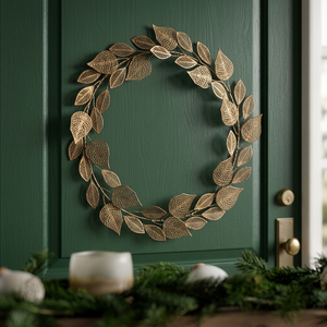 Corona Clásica de Hojas de Bronce, Redonda, Hecha a Mano, Decoración de Pared, Arte Decorativo para Navidad, Decoración del Hogar - Product Image 4
