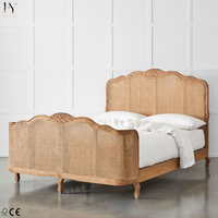 Lit en rotin tressé sculpté à la main, style vintage français, grand lit en bois et rotin pour mobilier de chambre de villa, le plus vendu