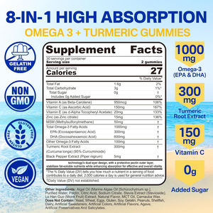 Gomitas OEM veganas sin azúcar Omega-3 <span class=keywords><strong>1000mg</strong></span> gominolas rellenas de cúrcuma Omega 3 con algas DHA EPA Vitaminas A Zinc y <span class=keywords><strong>MSM</strong></span> - Product Image 2