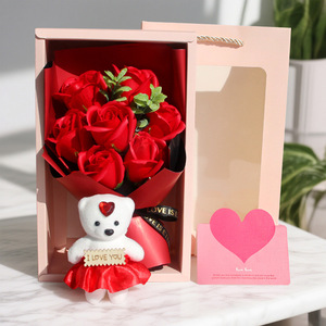 Bouquet di Fiori di Sapone a Forma di <span class=keywords><strong>Orsetto</strong></span> Fatto a Mano per San Valentino e Festa della Mamma <span class=keywords><strong>con</strong></span> 7 Rose, Confezione Regalo Creativa per Insegnanti - Product Image 3