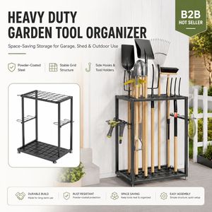 Organisateur d'outils <span class=keywords><strong>de</strong></span> jardin <span class=keywords><strong>de</strong></span> haute qualité, support à outils <span class=keywords><strong>de</strong></span> jardin en acier robuste pour garage, remise, rangement extérieur avec crochets - Product Image 2