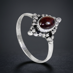 Vintage 925 Sterling <b>Silver</b> Oval Cut <b>Garnet</b> <b>Ring</b> Bezel Setting Flower Shape Bohemia Style Unisex Gemstone Jewelry Everyday Wear - Product Image 1