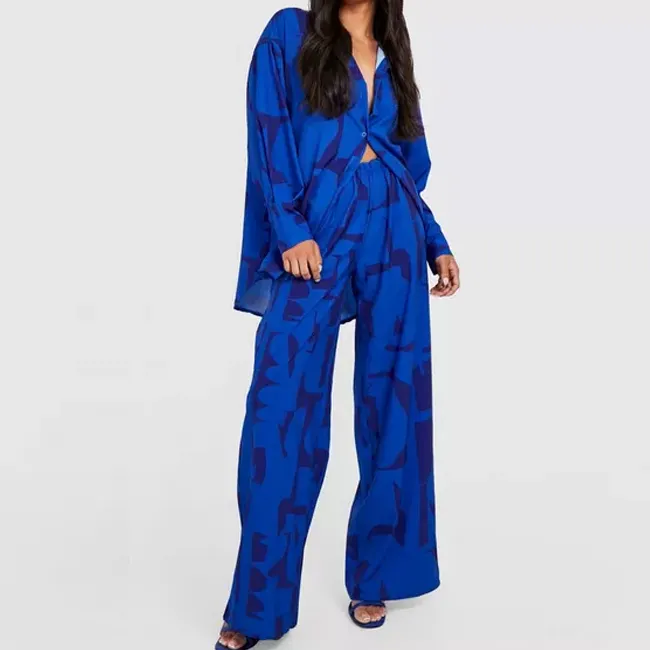 Ensemble chemise et pantalon en Satin à manches longues pour femme, vêtements de détente à la mode