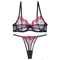 Nuisette Femme Mature Révélatrice Push-Up Soutien-Gorge Brodé Floral Ensemble Lingerie Sexy pour Femme