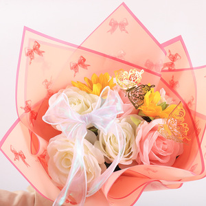 Hot Bán Trong Suốt In Cạnh Hoa Hoa Giấy Gói Không Thấm Nước Bow In Ấn Bó Hoa Gói Bán Buôn - Product Image 4