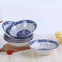 Blau-weiße Porzellanschalen, gewerbliches Restaurantgeschirr, große Schalen, Reisschalen, Fischschalen, Suppenschalen