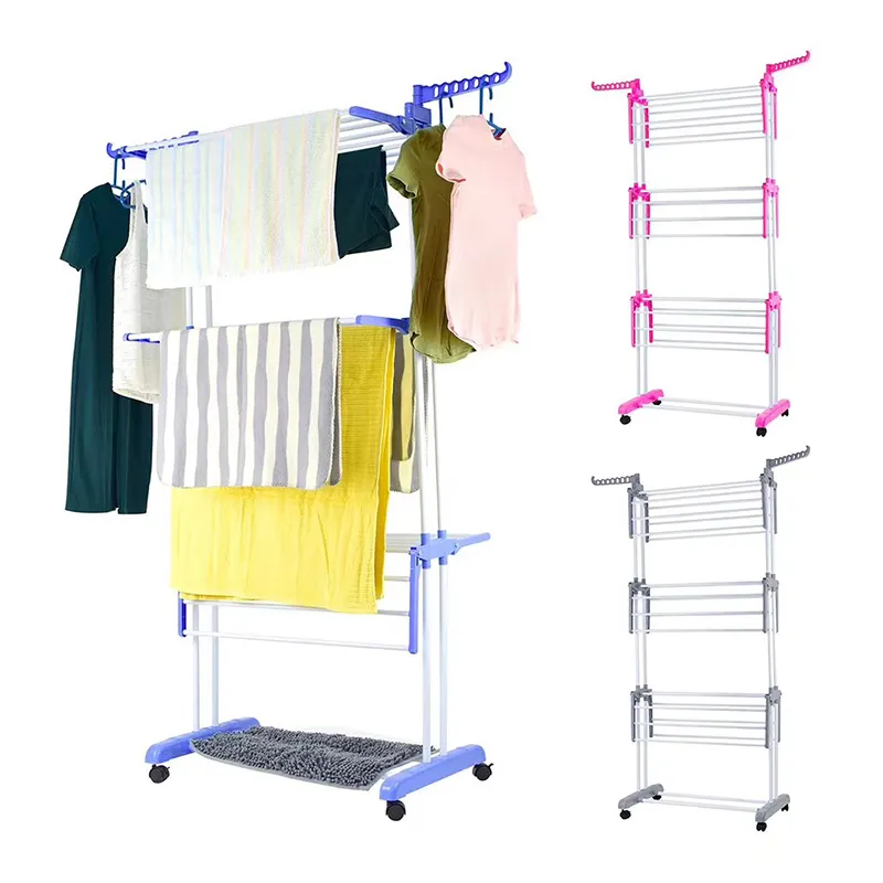Rak Hanger Baju Lipat 3 Lapis, Rak Pengering Pakaian, Rak Pengering Baju Lukisan Semprot Bisa Dilipat