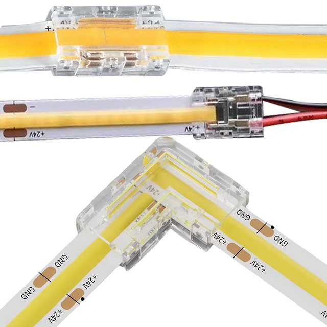 LED Strip Connector 5mm 8mm 10mm LED Strip Light Connector Solderless 2-Pin Wire Strip Corner Wiring Solderless for Indoor Decor