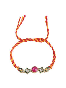 Ensemble de bracelets Rakhi de créateur en pierre Kundan de haute qualité avec fils multicolores pour hommes, pour le Raksha Bandhan, bracelet ethnique pour poignet - Product Image 3