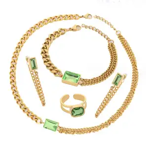 Cuban chain necklace bracelet earrings ring jewelry sets women trendy jewelry