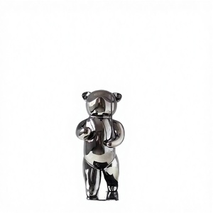SAFA INTERNATIONAL FS - Oso de Peluche Decorativo de Resina Plateada y Negra, Diseño Moderno, para Mesa, Hogar, Hotel, Sala de Estar - Product Image 2