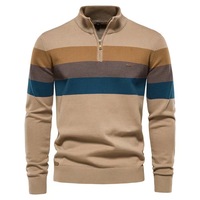 Nouvelle Arrivée Pull Zippé Homme Automne Décontracté Coupe Slim Anti-Boulochage Polyester/Coton Col Montant Rayé Motif Blocs de Couleurs