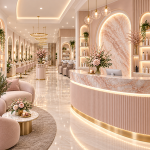 Banc de travail moderne pour salon de manucure, présentoir de beauté personnalisé, personnalisation complète de la pièce pour la décoration intérieure du salon - Product Image 1