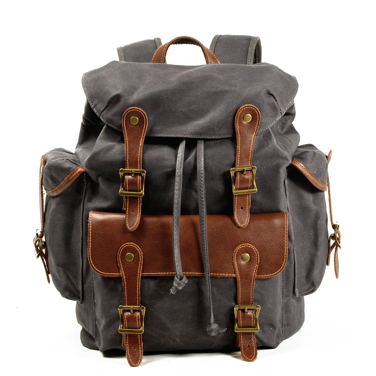 Vintage Canvas Backpack Leather Trim Casual Daypack Laptop Travel Rucksack Vintage Canvas Laptop Backpack 20L - Lightweight, Anti-theft  main image 2
