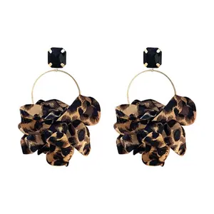 Yiwu Wholesale Women Jewelry Stud Earring Creative Resin Lace Flower Hoop Earring Fabric Leopard Print Drop Earrings