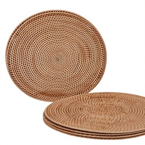 Assiette de présentation en rotin naturel du Vietnam, tressée, pour tables de dîner, service de restaurant, décoration de mariage et repas à domicile - Product Image 1